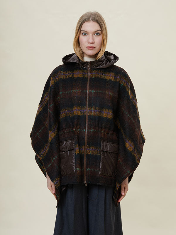 Checkered Hooded Patchwork Vintage Coat