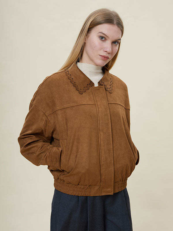 Fold Over Collar Elastic Waist Jacket