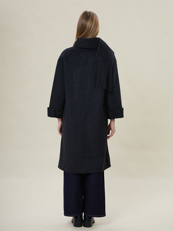 Unique Scarf Collar Button Solid Coat