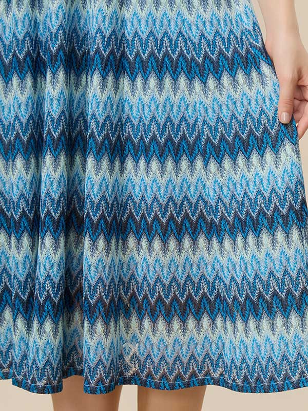 V Neck Retro Printed Midi Dress
