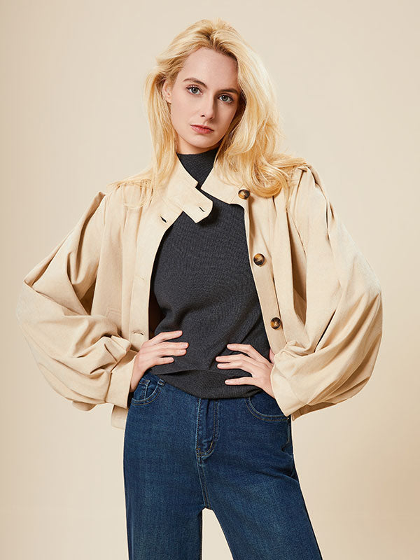 Pleated Bodice Single Breasted Solid Blouse