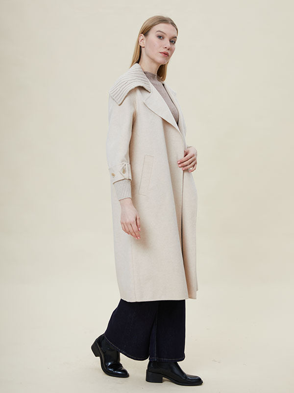 Lapel Rib Knit Cuffs Patchwork Coat