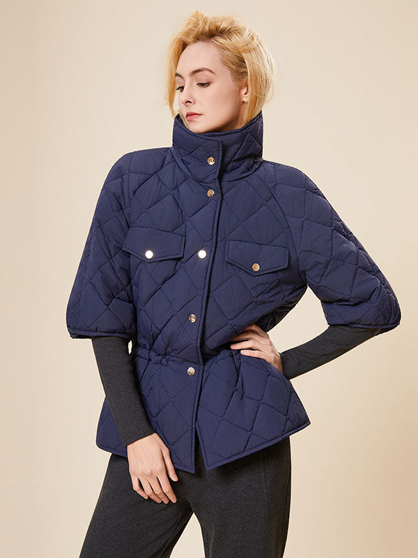 Elastic Waist Single Breasted Solid Warm Jacket