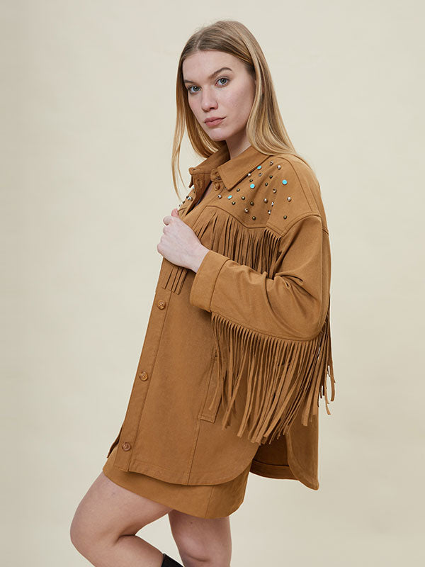 Tassel Sequin Beading Patchwork Shirt