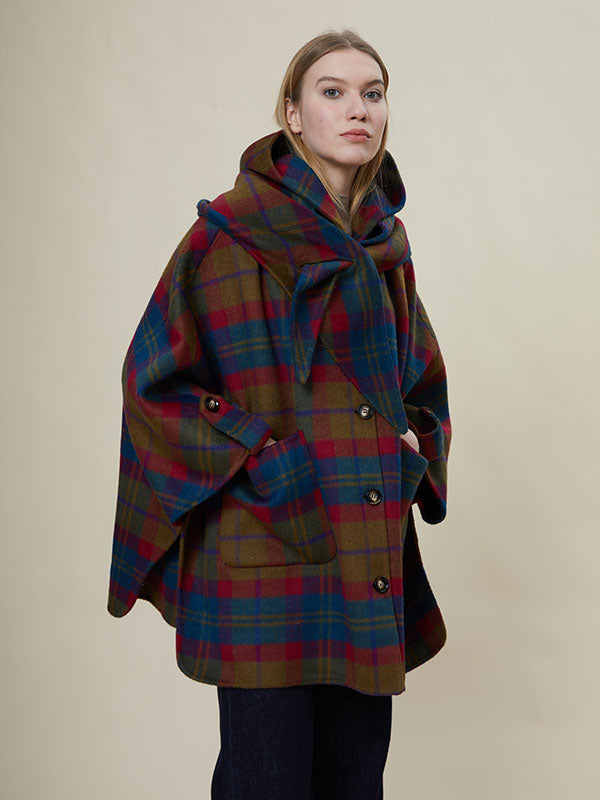 Hooded Single Breasted Checkered Coat