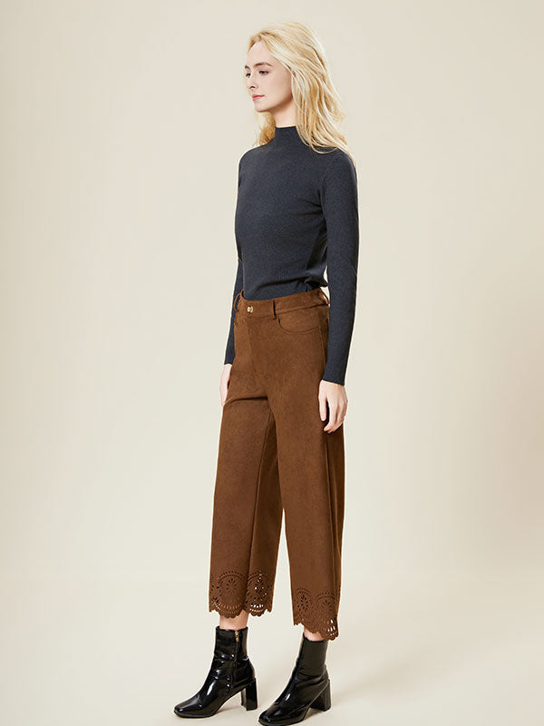 Hollow Out Patch Pocket Solid Pants