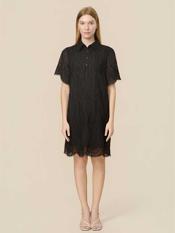 Scalloped Hem Patchwork Midi Dress
