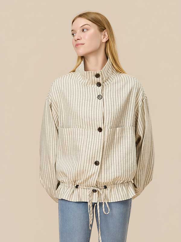 Vertical Striped Drawstring Jacket