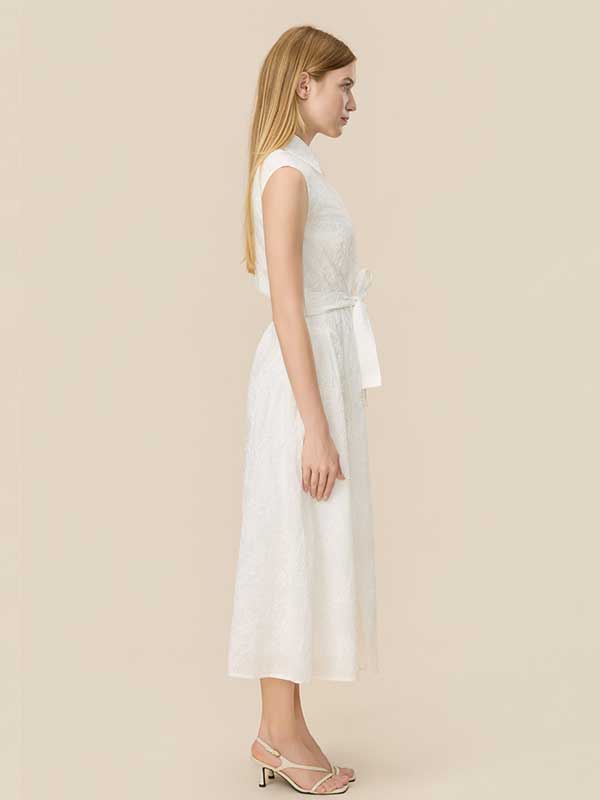 Belt Button Down Collar Maxi Dress