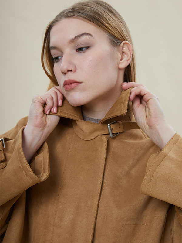 Fold Over Collar Zipper Solid Jacket