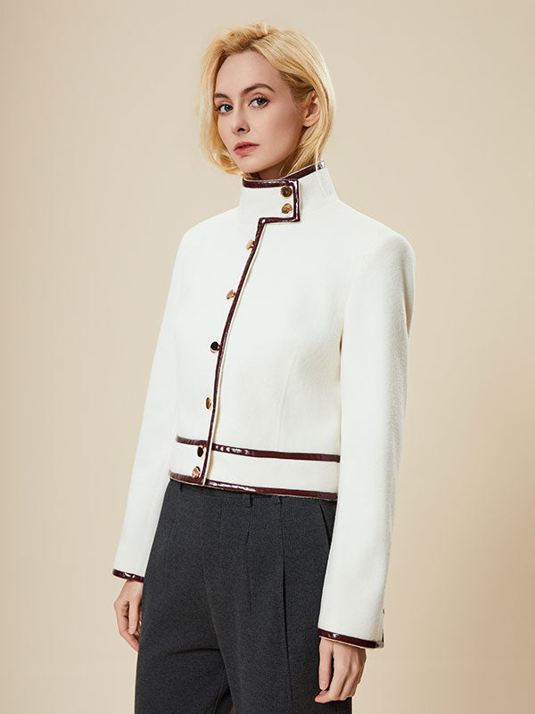 Contrast Trim Single Breasted Band Collar Jacket
