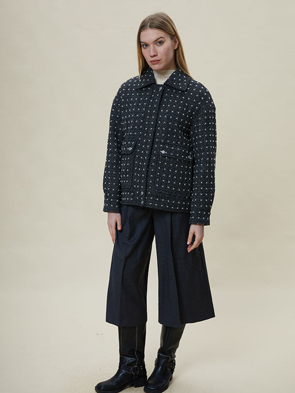 Beading Flap Pocket Zipper Jacket