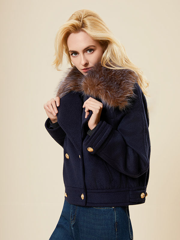 Fur Nocth Lapel Doubele Breated Jacket