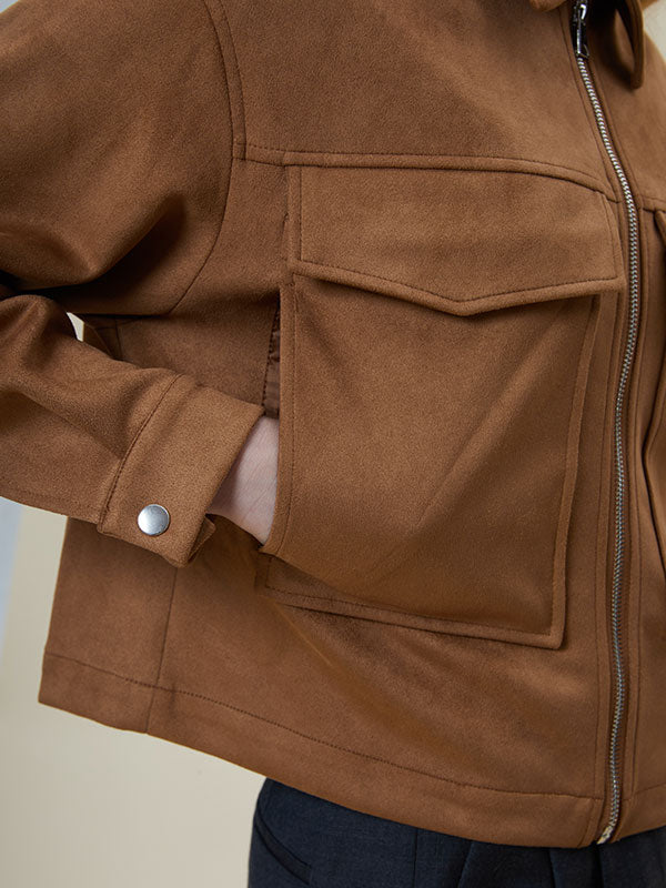 Flap Pocket Zipper Brown Jacket