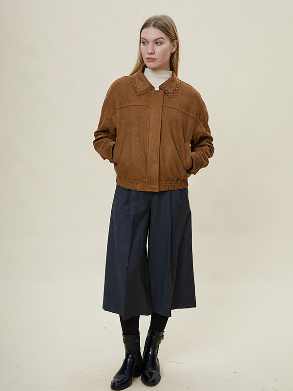 Fold Over Collar Elastic Waist Jacket