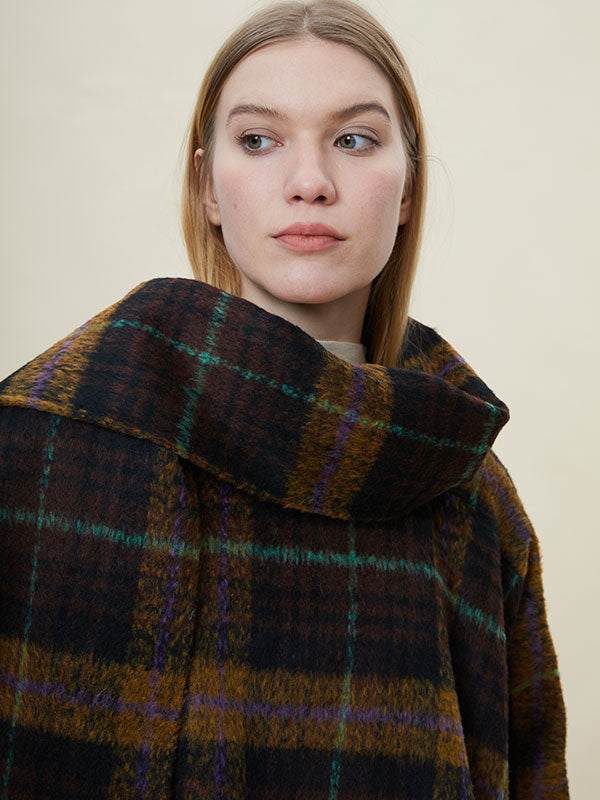 Scarf Collar Checkered  Design Coat