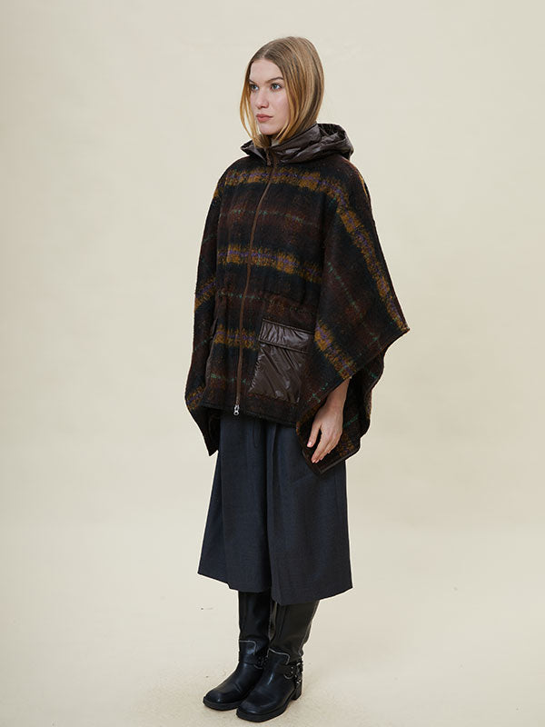 Checkered Hooded Patchwork Vintage Coat