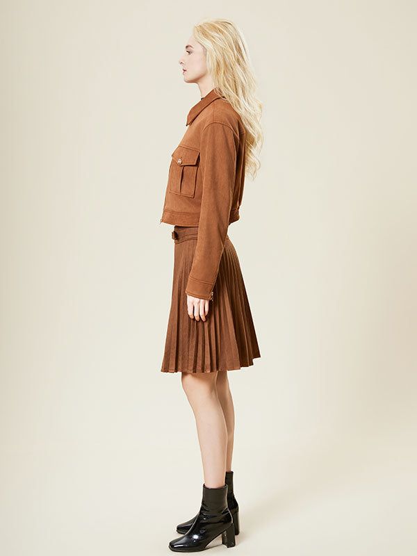 Flap Pocket Fold Over Collar Solid Jacket