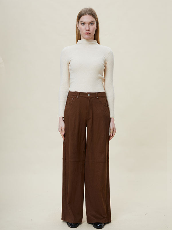 Single Button Zipper Straight Pants