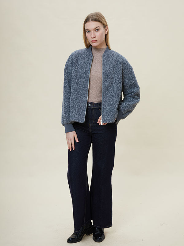 Rib Knit Cuffs Zipper Band Collar Jacket