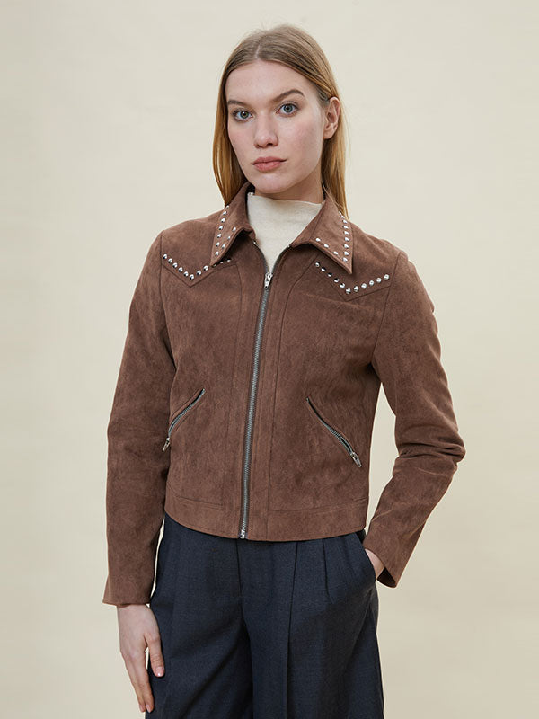 Rivet Fold Over Collar Stylish Jacket