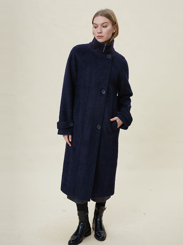 Band Collar Patchwork Single Breasted Coat