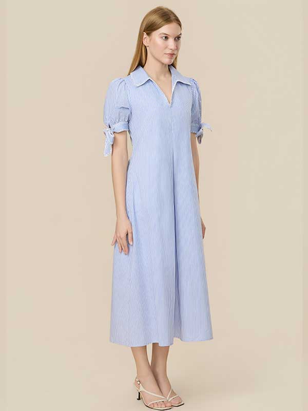 Contrast Trim Bow Striped Maxi Dress