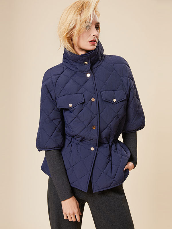 Elastic Waist Single Breasted Solid Warm Jacket