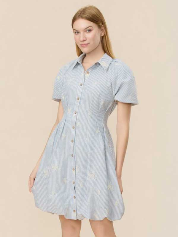 Embroidery Striped Mini Dress