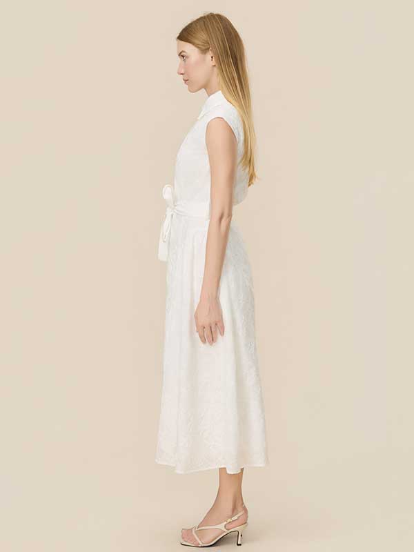 Belt Button Down Collar Maxi Dress