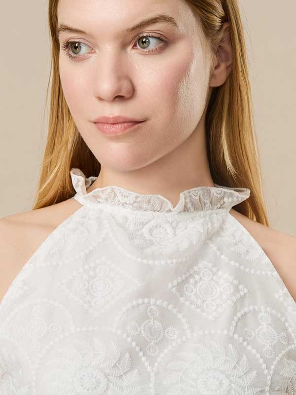 Tribal Printed Ruffle Trim Blouse