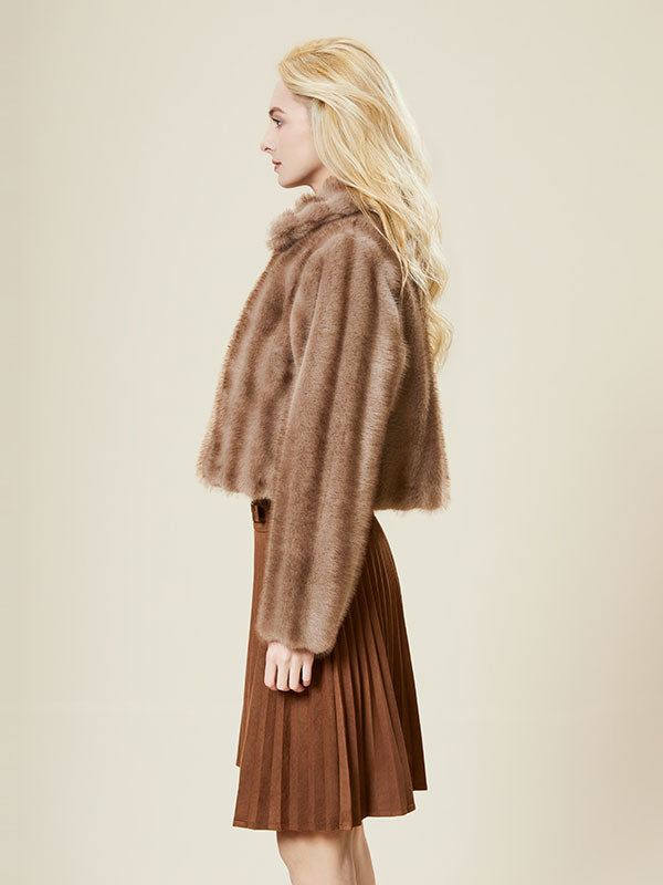 Fur Vertical Striped Zipper Warm Coat