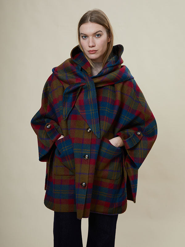 Hooded Single Breasted Checkered Coat