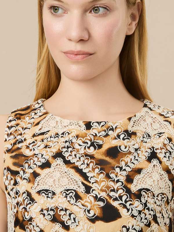 Animal Printed Decorative Lace Mini Dress