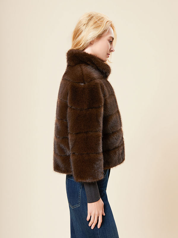 Deconstruction Band Collar Fur Coat