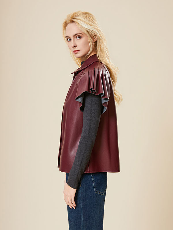 Turn Down Neck Flounce Solid Vest