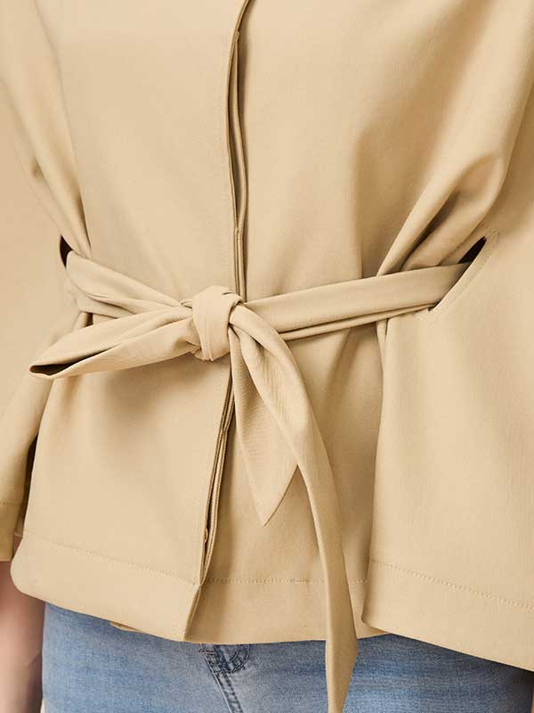Belt Band Collar Solid Jacket