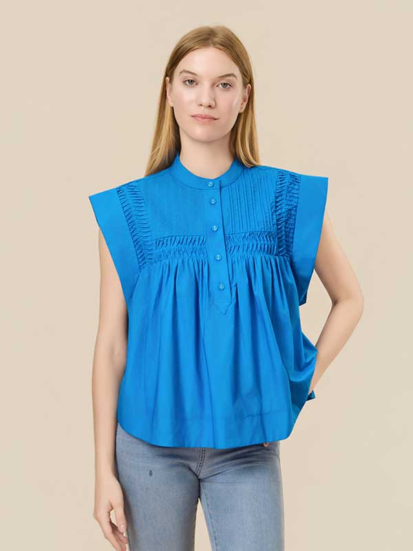 Crew Neck Buttons Solid Shirt
