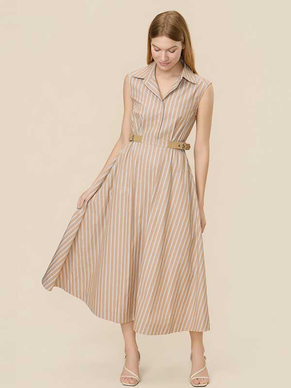 Elastic Waist Striped Maxi Dress