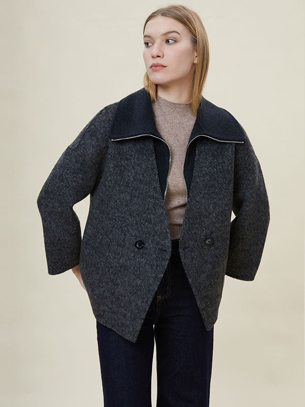 Single Button Color Block Coat