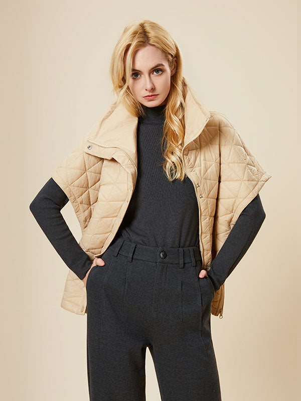 Lapel Quilted Zipper Pocket Solid Warm Vest