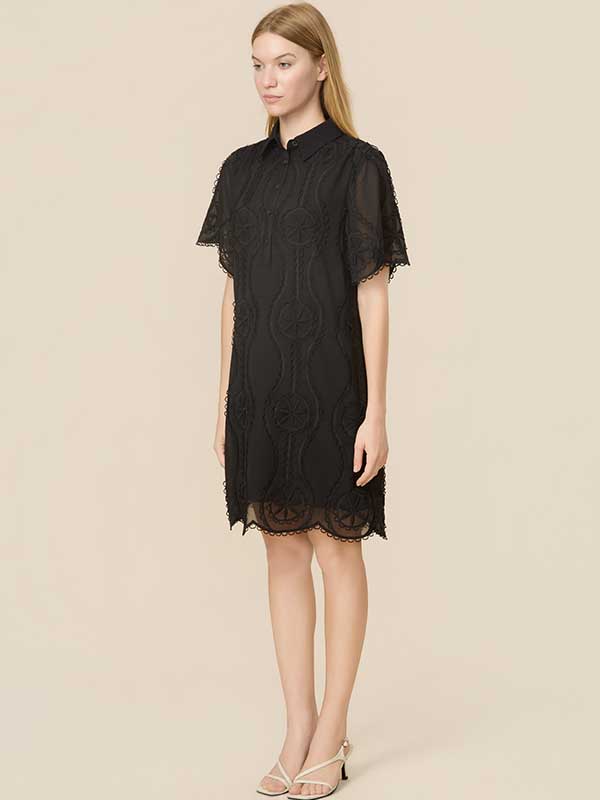 Scalloped Hem Patchwork Midi Dress