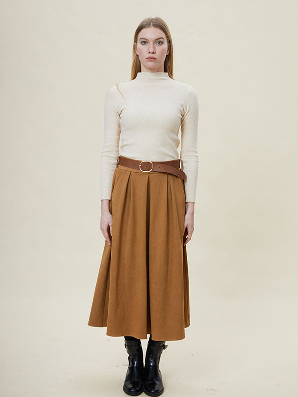 Retro Patch Pocket Solid Maxi Skirt