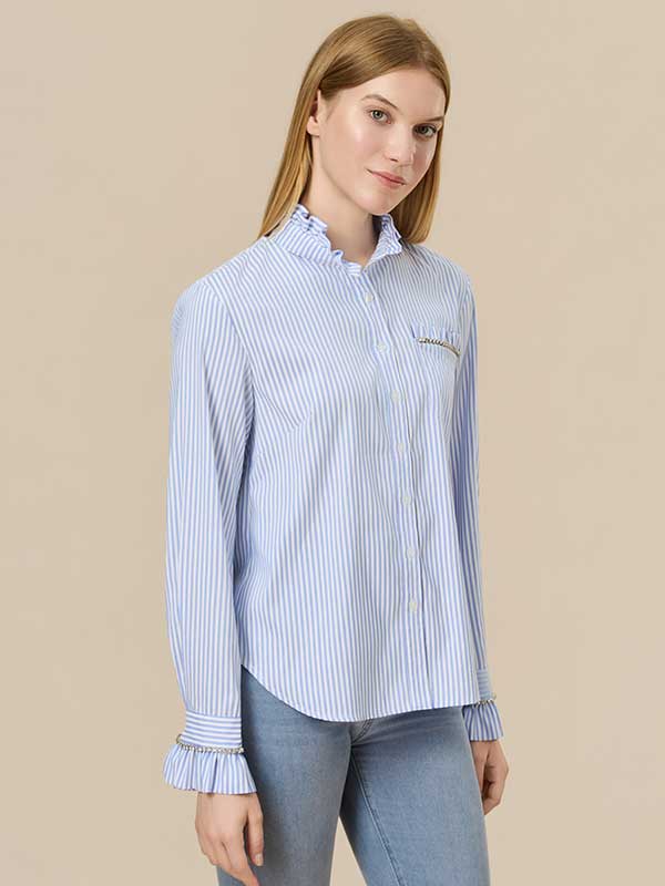 Ruffle Trim Striped Shirt