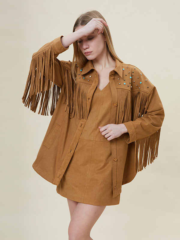 Tassel Sequin Beading Patchwork Shirt