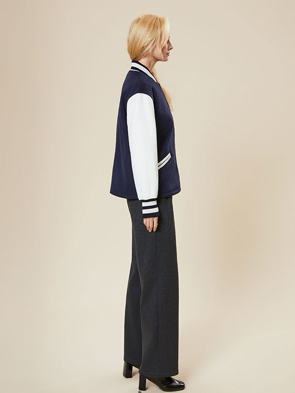 Rib Knit Cuffs Color Block Striped Jacket