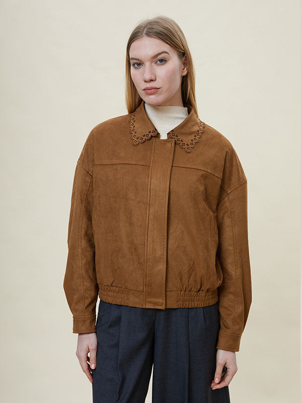 Fold Over Collar Elastic Waist Jacket