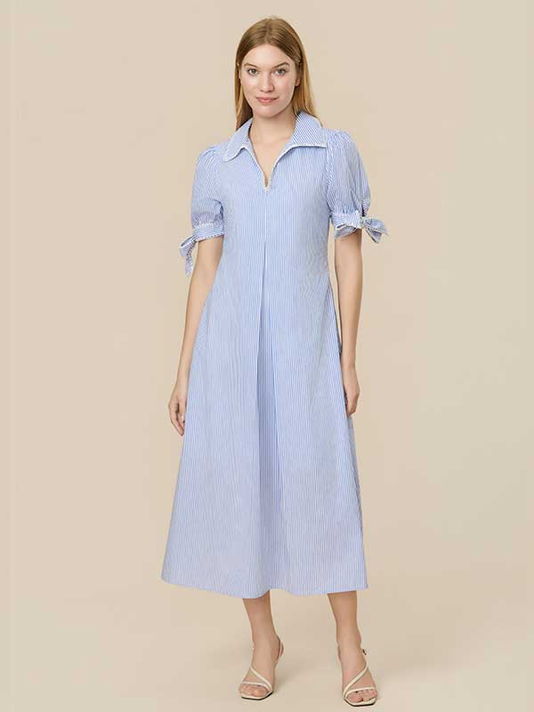 Contrast Trim Bow Striped Maxi Dress