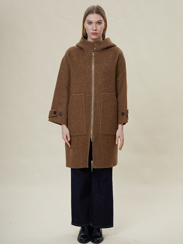 Hooded Zipper Pocket Solid Coat
