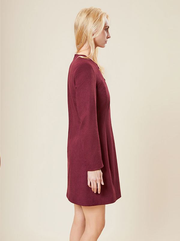 V Neck Metal Chain Solid Mini Dress